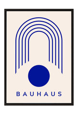 a minimalist design with a large blue circle and a series of blue lines forming an arch-like shape. The word "BAHAU" is written below the image.