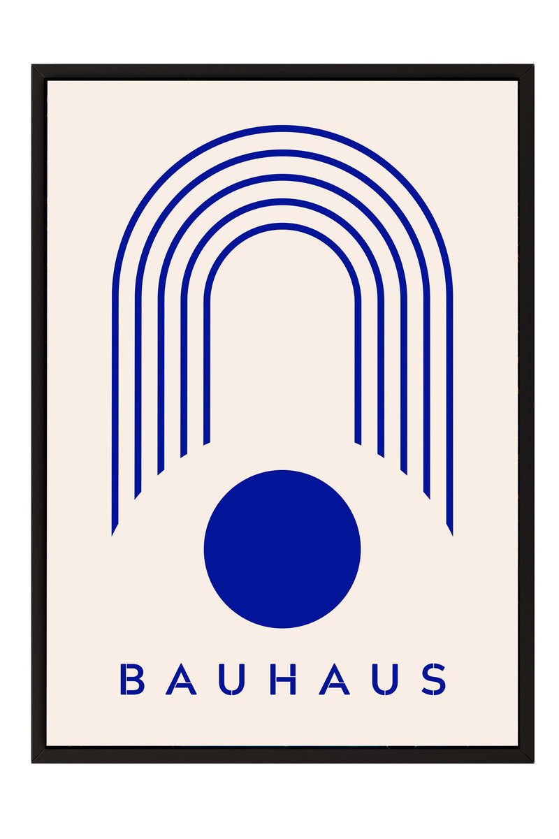 a minimalist design with a large blue circle and a series of blue lines forming an arch-like shape. The word "BAHAU" is written below the image.
