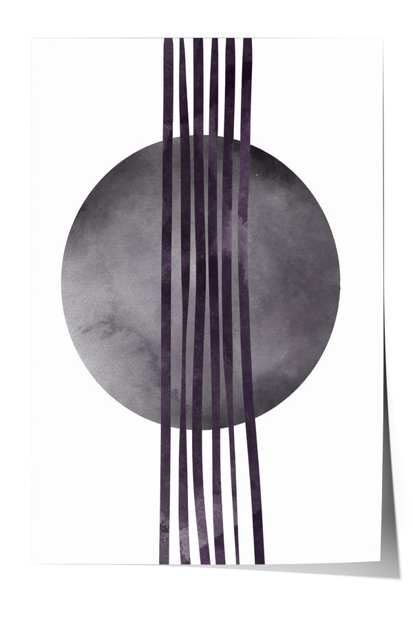 a minimalist design with a large circular shape and vertical lines extending from it.
