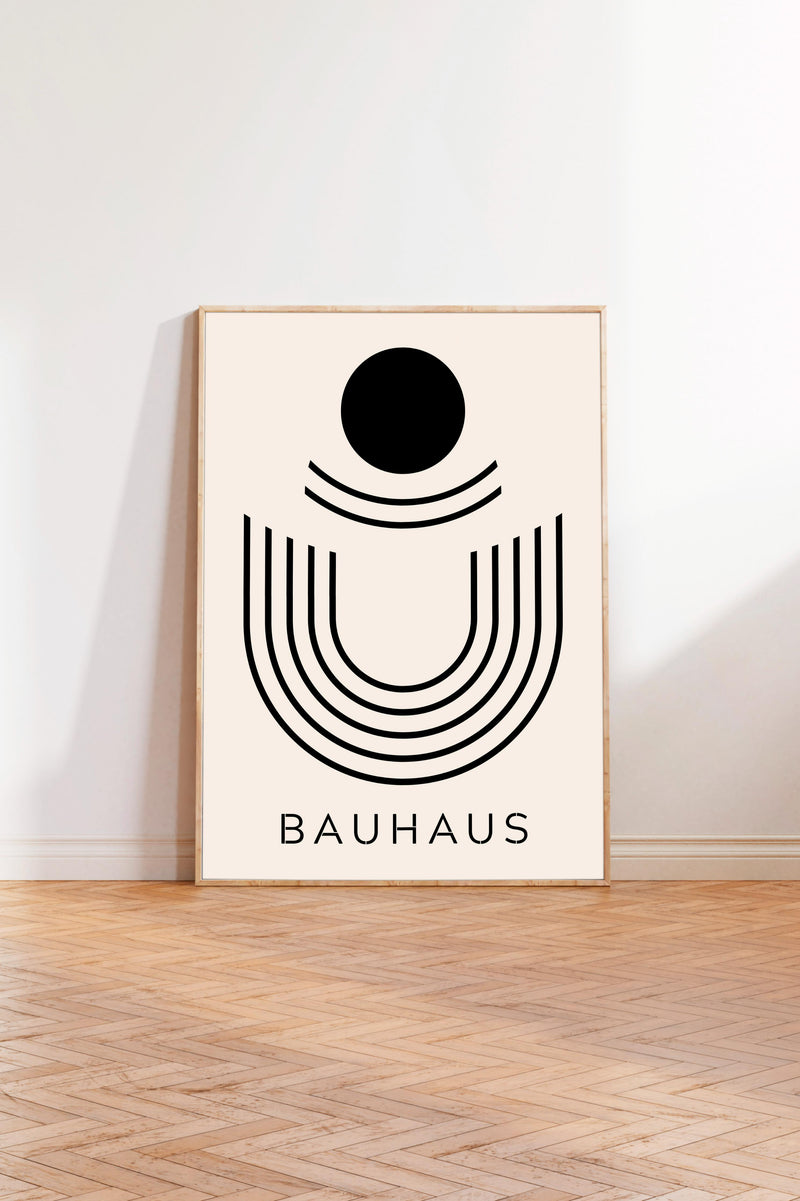 a minimalist art piece with a geometric design and the text "BAHAU" below it.