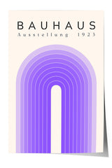 The image is a poster for Bauhaus, featuring a purple arch design with a repeating pattern of purple lines.