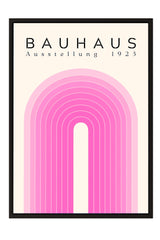 The image is a poster featuring the name "BAHAU" and the year "1923" in bold black text, along with a pink abstract design composed of curved lines.