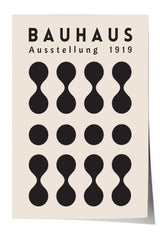 The image is a poster featuring the Bauhaus logo and the text "AUSTELLLUNG 1919" arranged in a grid of twelve identical black circles.