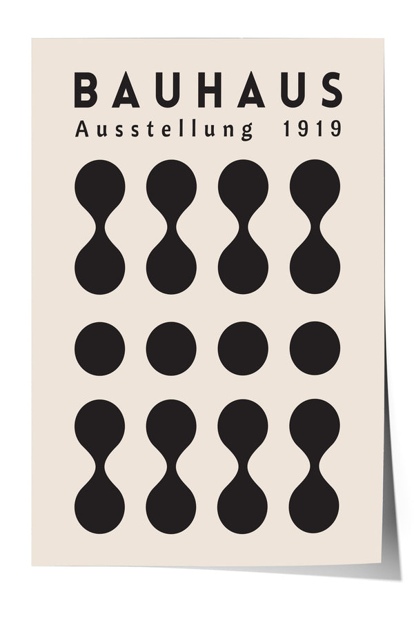 The image is a poster featuring the Bauhaus logo and the text "AUSTELLLUNG 1919" arranged in a grid of twelve identical black circles.