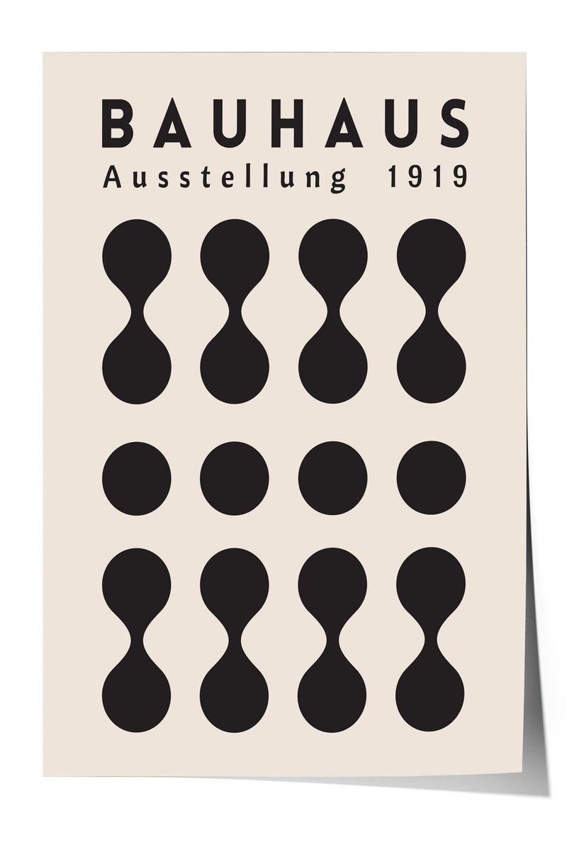 The image is a poster featuring the Bauhaus logo and the text "AUSTELLLUNG 1919" arranged in a grid of twelve identical black circles.