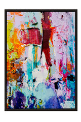 The image is a vibrant, abstract painting with a variety of bold colors and brushstrokes, creating a dynamic and energetic composition.
