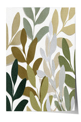 The image is a collage of various leaf shapes in different shades of green, brown, and gray, creating a visually interesting and textured composition.
