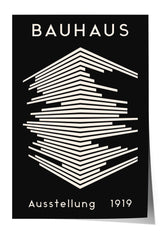The image is a poster for the Bauhaus art school, featuring a minimalist design with a geometric pattern and the text "Bauhaus" prominently displayed.