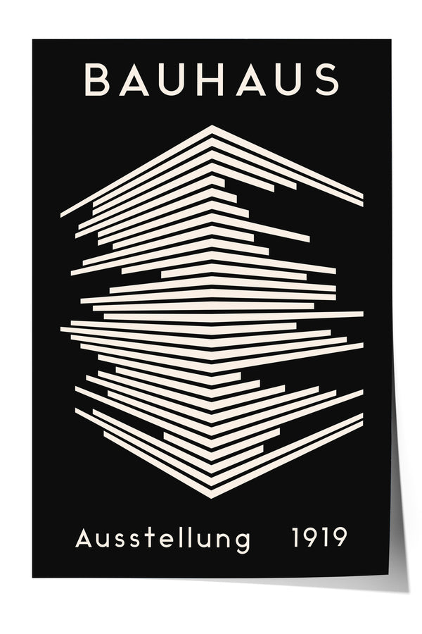 The image is a poster for the Bauhaus art school, featuring a minimalist design with a geometric pattern and the text "Bauhaus" prominently displayed.