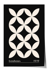 The image is a poster featuring a repeating pattern of white circles against a black background.