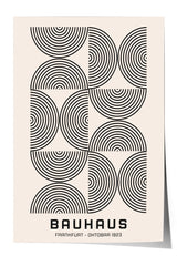 The image is a poster featuring a repeating pattern of black and white circles and lines, with the text "BAHAU" and "FRANKFURT - OKTOBAR 1923" below the design.