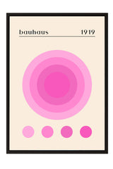 The image is a poster featuring a large pink circle with concentric circles of varying sizes, and the text "bauhaus 1919" is displayed above the circle.