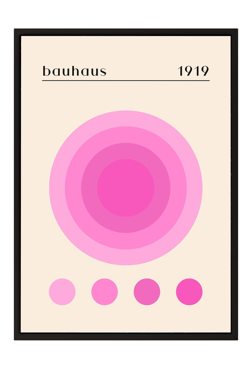 The image is a poster featuring a large pink circle with concentric circles of varying sizes, and the text "bauhaus 1919" is displayed above the circle.