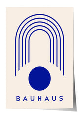 the logo of the Bauhaus, which consists of a blue circle and a series of blue lines arranged in a curved pattern.