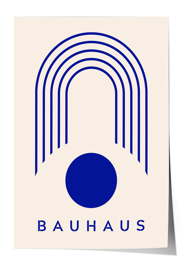the logo of the Bauhaus, which consists of a blue circle and a series of blue lines arranged in a curved pattern.