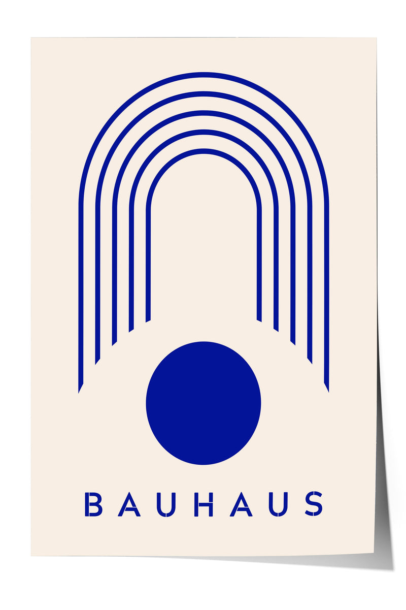 the logo of the Bauhaus, which consists of a blue circle and a series of blue lines arranged in a curved pattern.