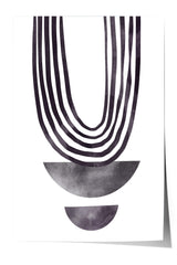 a minimalist design with a large, abstract shape resembling a letter "U" composed of thin, curved lines. Below this shape, there is a smaller, rounded shape, creating a visually interesting contrast between the two forms.
