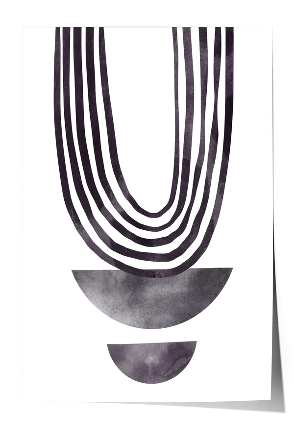 a minimalist design with a large, abstract shape resembling a letter "U" composed of thin, curved lines. Below this shape, there is a smaller, rounded shape, creating a visually interesting contrast between the two forms.