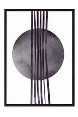 a minimalist design with a large circular shape and vertical lines extending from it.