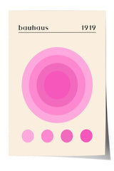The image is a minimalist poster featuring a large pink circle with concentric circles below it, and the text "bauhaus 1919" at the top.