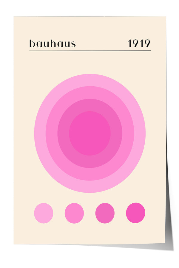 The image is a minimalist poster featuring a large pink circle with concentric circles below it, and the text "bauhaus 1919" at the top.