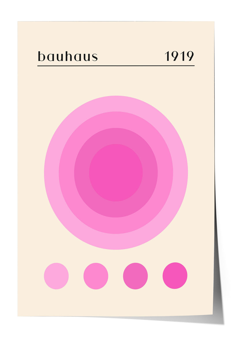 The image is a minimalist poster featuring a large pink circle with concentric circles below it, and the text "bauhaus 1919" at the top.
