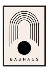 a minimalist design with a large black circle and a series of curved lines forming an arch-like shape. The word "BAHAU" is written below the image.