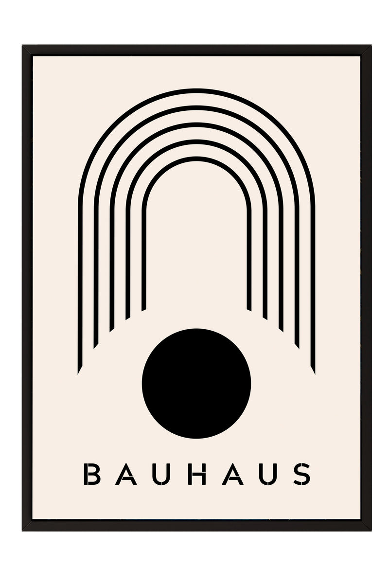 a minimalist design with a large black circle and a series of curved lines forming an arch-like shape. The word "BAHAU" is written below the image.
