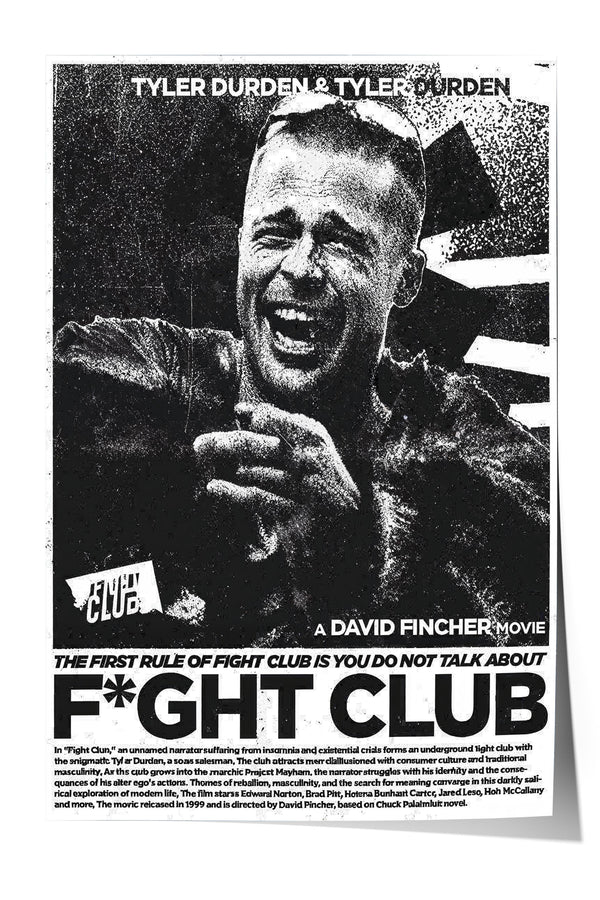 The image is a black and white poster featuring a close-up of a man with a wide, toothy grin, appearing to be in a dramatic or emotional pose.