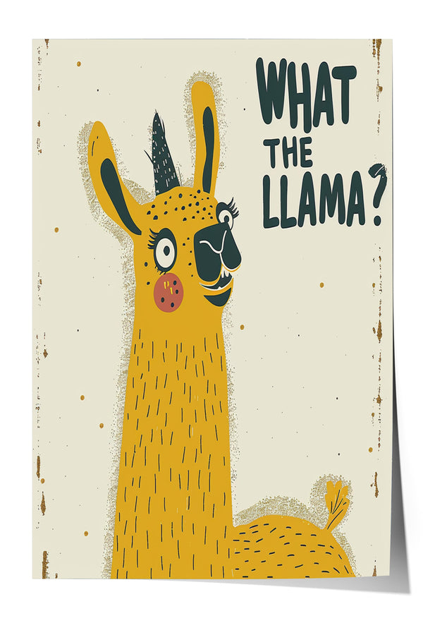 A cartoon illustration of a yellow llama with a surprised expression, accompanied by the text "WHAT THE LLAMA?"