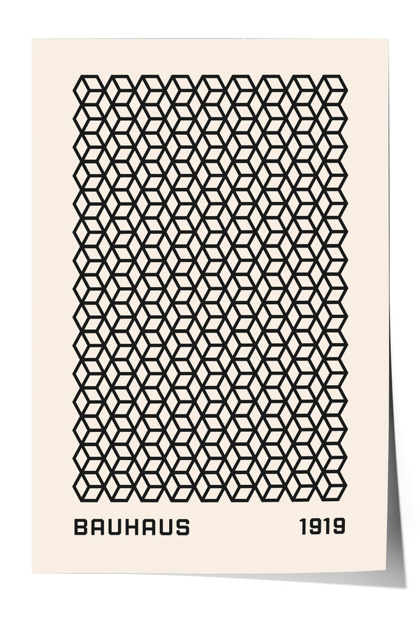 The image is a poster featuring a repeating geometric pattern of black cubes or hexagons, with the text "BAHAU1919" below the pattern.