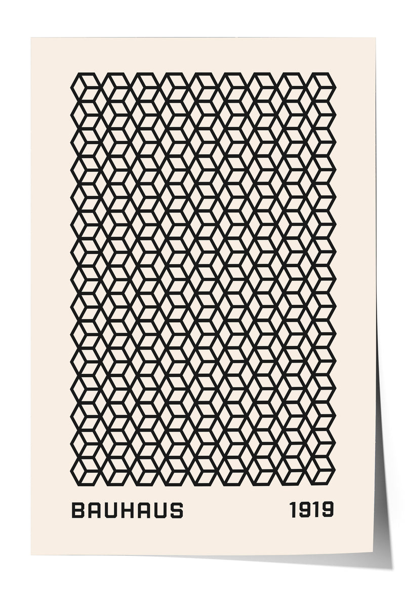 The image is a poster featuring a repeating geometric pattern of black cubes or hexagons, with the text "BAHAU1919" below the pattern.
