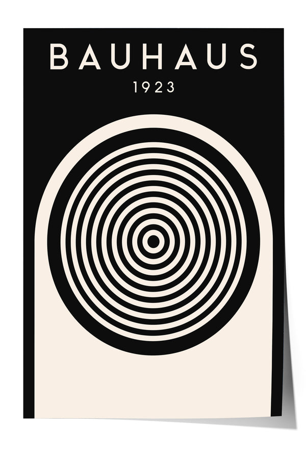 The image is a poster featuring the name "BAHAU" and the year "1923" in bold white letters, with a large black and white spiral design in the center.