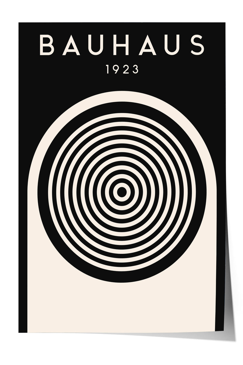 The image is a poster featuring the name "BAHAU" and the year "1923" in bold white letters, with a large black and white spiral design in the center.