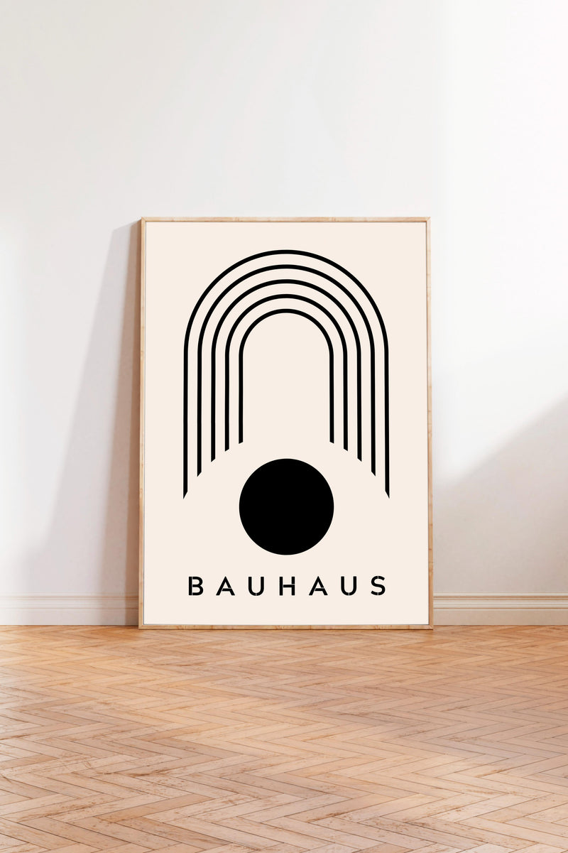 a minimalist art piece with a geometric design and the text "BAHAU" prominently displayed.