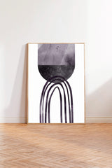 a minimalist art piece with a large abstract design on a white background.