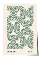 The image is a poster featuring a repeating pattern of green circles and lines, with the text "bauhaus 1923" below the design.